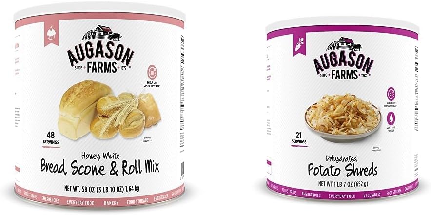 Augason Farms Honey White Bread Scone & Roll Mix Emergency Food Storage #10 Can & Dehydrated Potato Shreds 1 lb 7 oz pack of 1