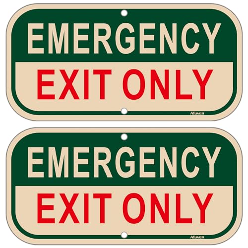 Emergency Exit Only Signs 12 x 6 Inches for Door Rust-Free Aluminum Weatherproof Easy to Install Outdoor Use 2 Pack