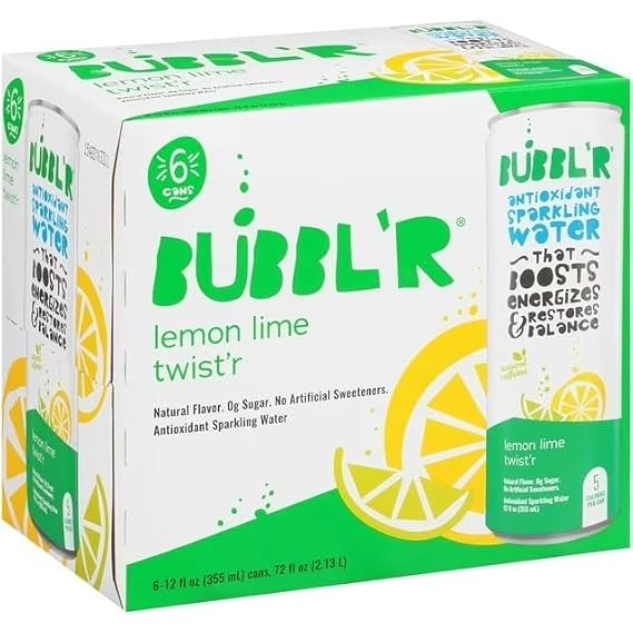 BUBBLR_Blood Antioxidant Sparkling Water, 12 Fluid Ounces, 6 Count (Lemon Lime Twist'r)