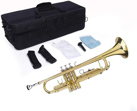 Bb Trumpet for Beginner or Advanced Student with Trumpets Case and Pair of Gloves (Gold)