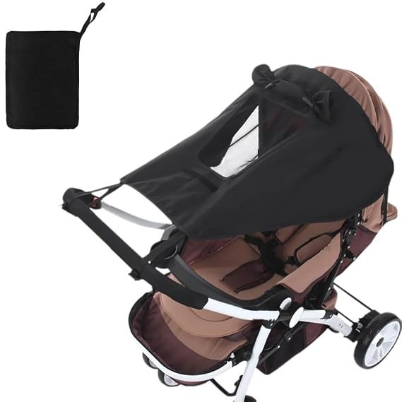 Universal Stroller Sun Shade | UV-Blocking Sun Protection Cover with Viewing Window, Breathable Canopy, Easy to Install for Most Baby Strollers