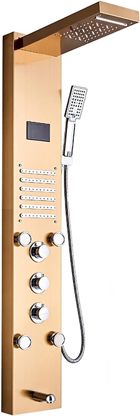shower head -PE LED Shower Panel Tower System Digital Display Shower Column Stainless Steel Shower Panel System, Shower System with Shower Head, Handheld Shower, Body Jets, Tub Spout,Black (Gold)