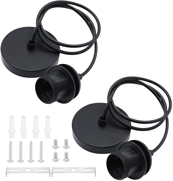 2 Pack E27 Pendant Light Fitting Ceiling Rose Pendant Modern Light Pendant Fitting Ceiling Fitting Set for Ceiling Pendant Light with 1M Cable