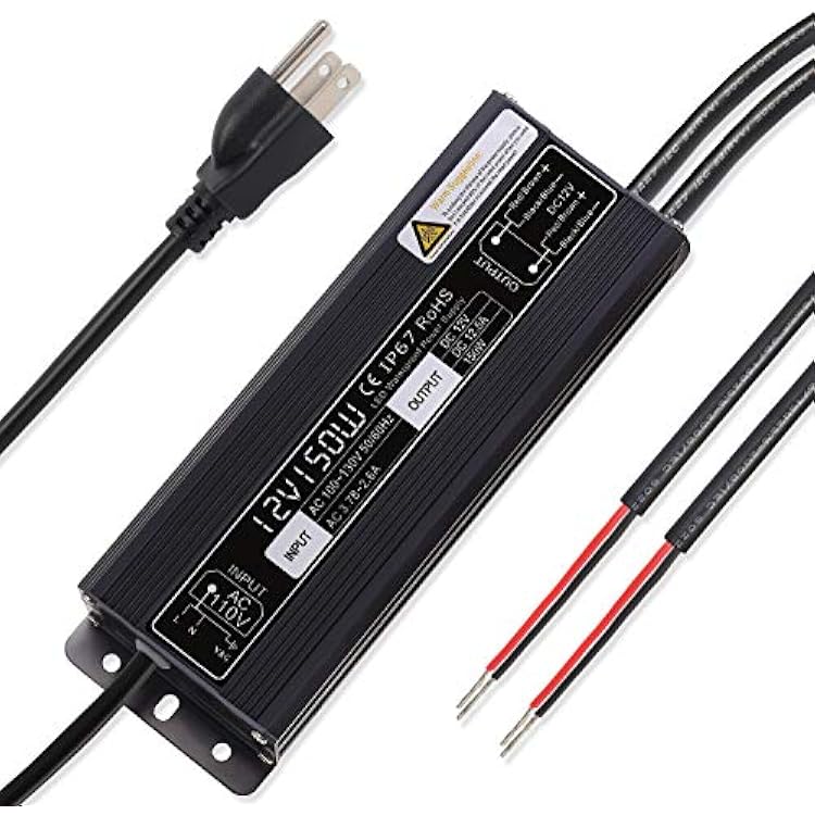 SUNVIE 150W LED Driver Waterproof IP67 Power Supply, Constant Voltage 120V to 12V Transformer for LED Light IndoorOutdoor Lights and Any DC Devices
