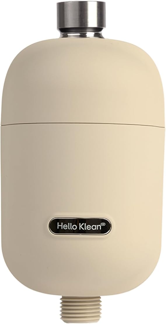 Hello Klean Shower Filter in Beige - Filter Unwanted Metals, Chlorine & Impurities Found in Water - Improves Quality of Skin & Hair - Quick Easy Install for in-Line & Electric Shower