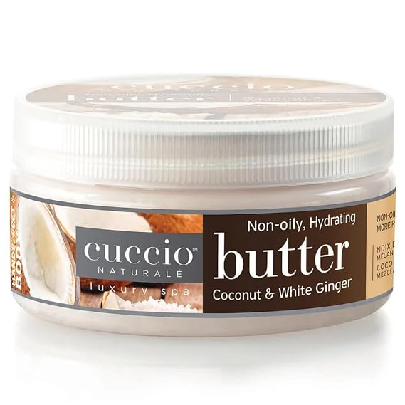 Cuccio Naturale Hydrating Butter Blend Coconut & White Ginger Non-Oily Moisturizer for Hands, Feet, Body Intense Long-Lasting Hydration for Soft, Smooth Skin with Natural Ingredients, 8 Oz