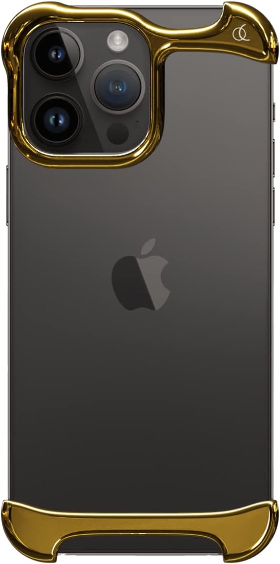 Arc Pulse Designed for iPhone 14 Pro Max Phone Case (2023), Minimalist Protective Shock Absorption Aerospace Grade Aluminum Shells + Elastomer Inlays Easy Fit 6.7 inch (Aluminum Mirror Polish Gold)