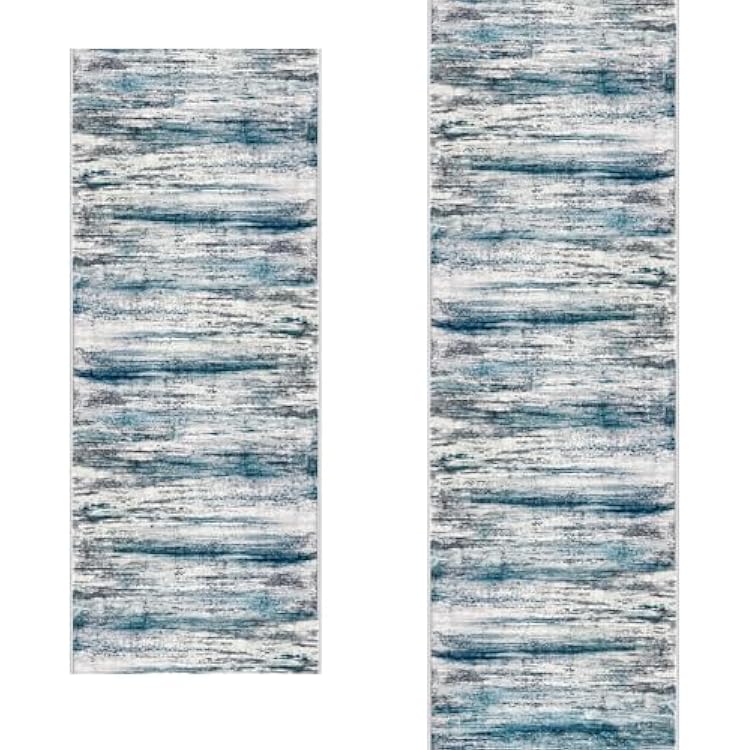 KOZYFLY 2PCS Hallway Runner Rug 2x6 and 2x8 Kitchen Rugs Teal Blue for Entryway Bathroom Laundry Room