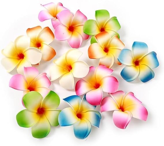 10Pcs 7cm Multicolor Hawaii Plumeria Flower Clips, Artificial Tropical Flower Hair Accessories for Wedding, Beach Party, Artificial Hair Clips and Barrettes