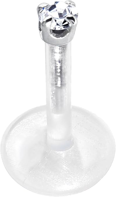 Body Candy 14k White Gold 1.5mm CZ Bioplast Push in Labret Monroe 16 Gauge 5/16"