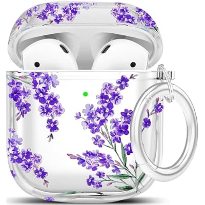 Protective Clear Floral Case Cover Portable Shockproof Women Girls with Keychain for Apple Airpods 21 Charging Case - Purple Flower