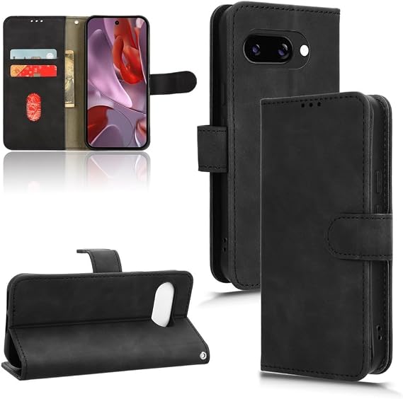 Wallet Case for Google Pixel 9A Case with Card Holder,Flip Case PU Leather Phone Wallet Case with Wrist Strap Shockproof Protective Cover(Black)