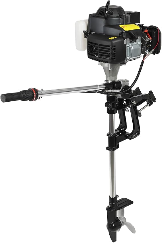 4 Stroke 7.5HP 144CC Outboard Motor, Heavy-duty Inflatable Fishing Boat Engine, Gasoline Marine Engine Motor, equipped with manual and Electric Start Functions, Air-cooled TCI Ignition System
