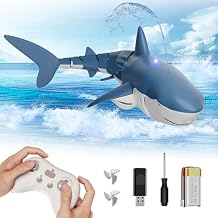 Qusases Waterproof Remote Control Electric Shark Water Toy with Spray, RC Swimming Pool Toy Auto Water-Sensing Activation for Pools, Lakes & Water Parks - Cool Santa Gift for Kids