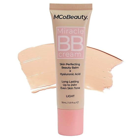 MCoBeauty Miracle BB Cream Skin Tint Foundation & Primer - Light | Lightweight Dewy Coverage, Hyaluronic Acid Tinted Moisturizer, Tone Balancing Makeup, Vegan & Cruelty Free