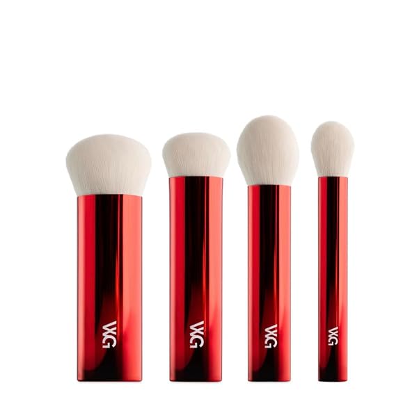 Professional Makeup Brush Set, 4-Piece Travel Collection, Red Metallic Handles