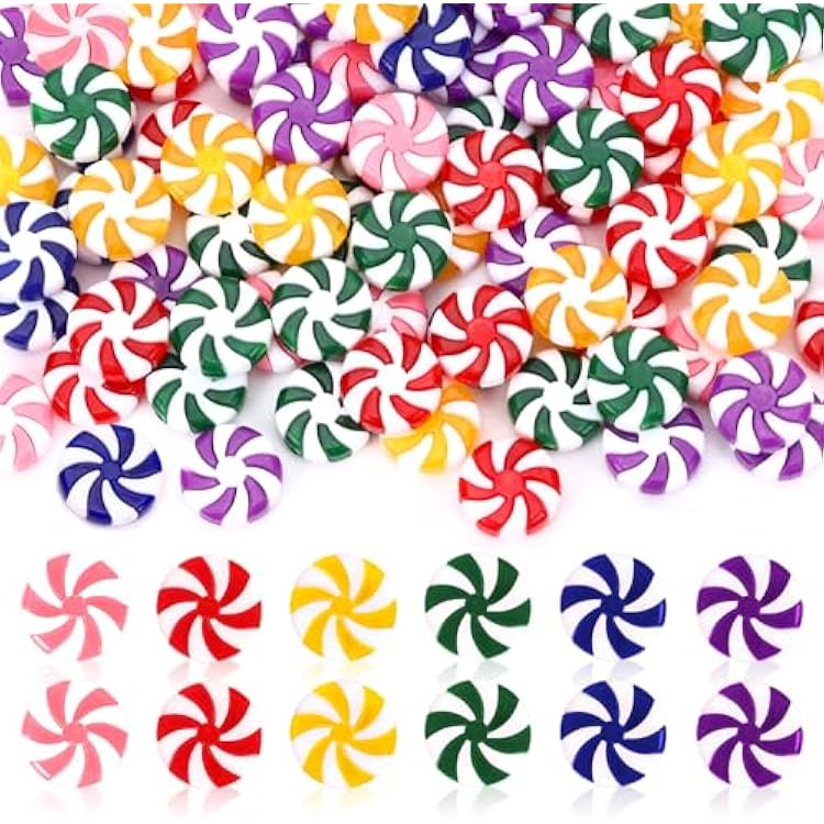 DECYOOL 120pcs Multicolour Mini Christmas Candy Cane Ornaments Christmas Tree Hanging Peppermint Ornaments Xmas Table Scatters Red and White Decorations Windmill Candy for Party Favors Supplies 15mm