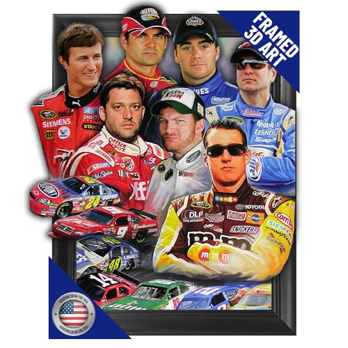 Racing Stars 3D Poster Wall Art Decor Framed Print | 14.5x18.5 | Lenticular Posters & Pictures | Memorabilia Gifts for Guys & Girls Bedroom | Kyle Busch, Dale Earnhardt Jr, Jeff Gordon Picture