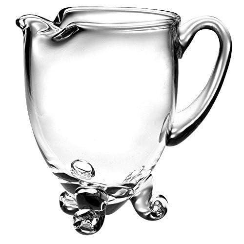 Glass Pitcher with handle, Round , Footed With Spout, Handmade by Barski Ice Lip, 40 oz., 7."H, Made in Europe