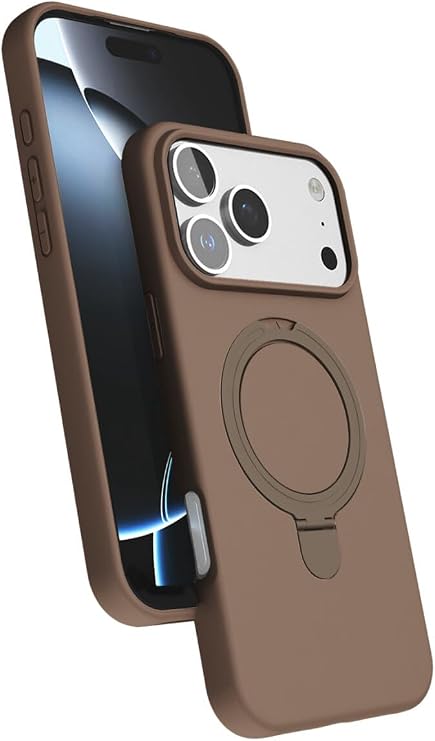 CONSTRAIN Apple iPhone 18 Pro Max ve iPhone 17 Pro Max İçin Halka Standlı Esnek Silikon MagSafe İle Uyumlu Telefon Kılıfı Arka Kapak - Kahverengi