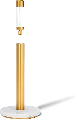 Curio Home Goods Obscura Paper Towel Holder plus Spray Bottle, Stainless Steel and Marble, GoldWhite