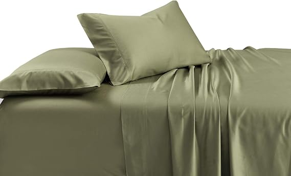 Solid 600-Thread-Count, Viscose Derived from Bamboo, Super Soft and Cool California King Bed Sheets Set, Sage