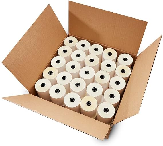 ShopSmartOnline Solid Tube (50 Rolls) Kitchen Printer Paper Two Ply Carbonless Rolls, 3 X 90 Feet, White/Canary (50 Rolls Per Carton)