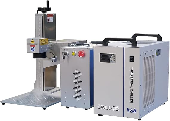 JPT UV Laser Engraver Laser Marking Machine 5W, 220220mm with S&A Water Chiller with D80 Rotary Axis Class 1 Laser Output Power 0.39 mW