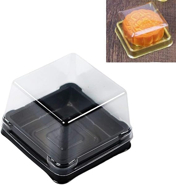 XIYUAN 50PACK Square Moon Cake Trays Mooncake Packaging Box Container Holder with Covers Plastic Transparent Baking Dessert Cake Boxes, Black
