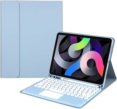 iPad Air4 Touch Keyboard Case 2020 4th Generation Air4 10.9 Case with Detachable Bluetooth Keyboard Smart touchpad Round keycap Slim Color Keyboard iPad Air4 10.9, Blue