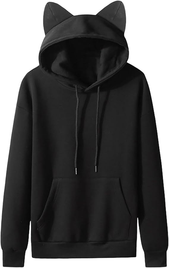 Pullover Hoodies For Women Cat Ear 2025 Thickened Drawstring Cute Hoodie With Pockets Hooded Sweatshirt Pullover