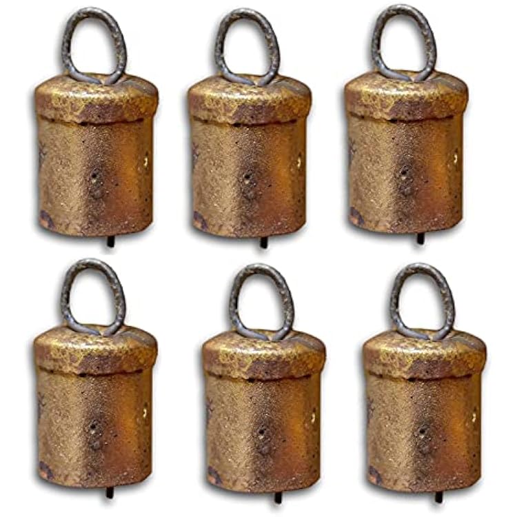Rastogi Handicrafts Jingle Bell 1 inch high Pack of Six Bells, Rustic Iron Bells with Metal Striker Wedding Patio Church Bell for Christmas Ornament 6 Bells