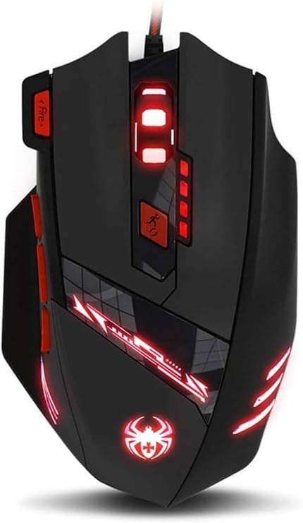 Granvela T90 Gaming Mouse with Side Buttons, Optical Wired Gaming Mouse with 9200 DPI, 8 Programmable Buttons, with 7 Modes of LED Light, Weight Tuning Set (Black)