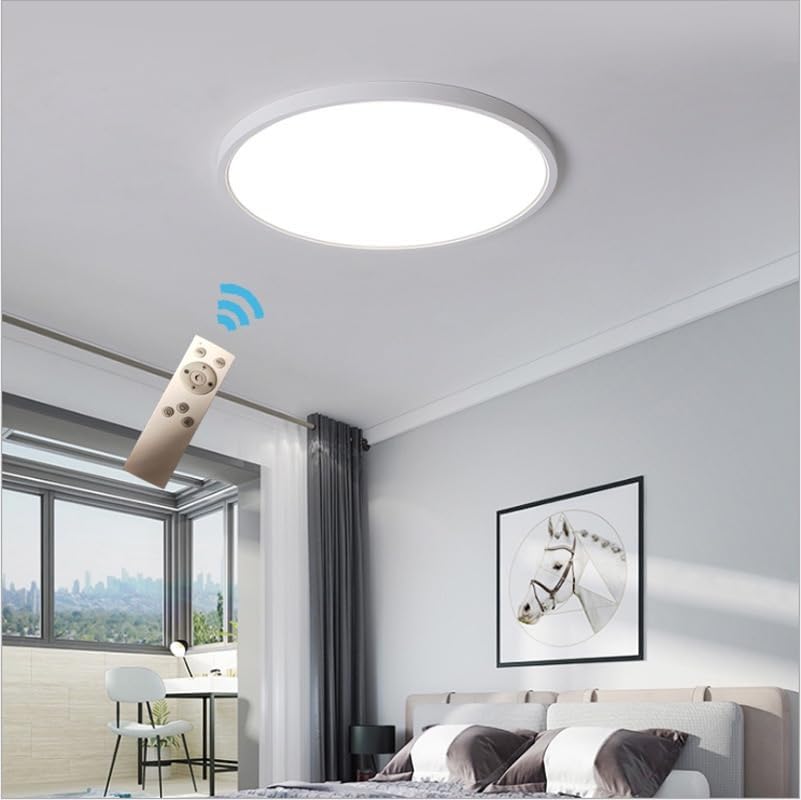 Ceiling Light LED Dimmable Flush Mount Flat with Remote Control for Living Room Bedroom Dinning Kitchen Hallway Bathroom Round 12Inch 24W White [Energy Class A]