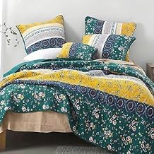 DaDa Bedding 100% Cotton Floral Patchwork Bedspread - Bohemian Gardenia Wild Flowers Quilt Set - Bright Botanical Bedspread - Earthy Tones - Lightweight - King Size - 3-Pieces