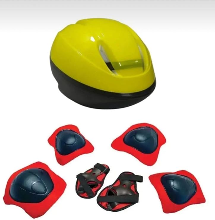 Kask Dizlik Dirseklik Koruyucu Set 7 Parça, Sarı, Unisex