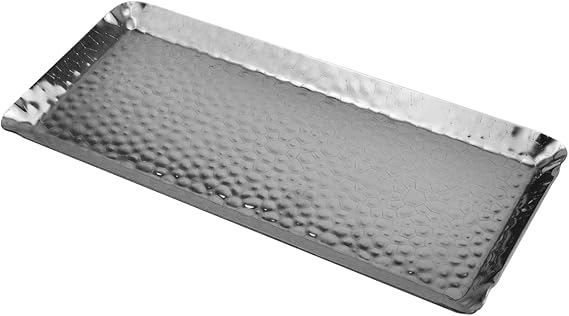 Antrader Silver Stainless Steel Hammered Rectangular Tray,10-Inch by 4-Inch