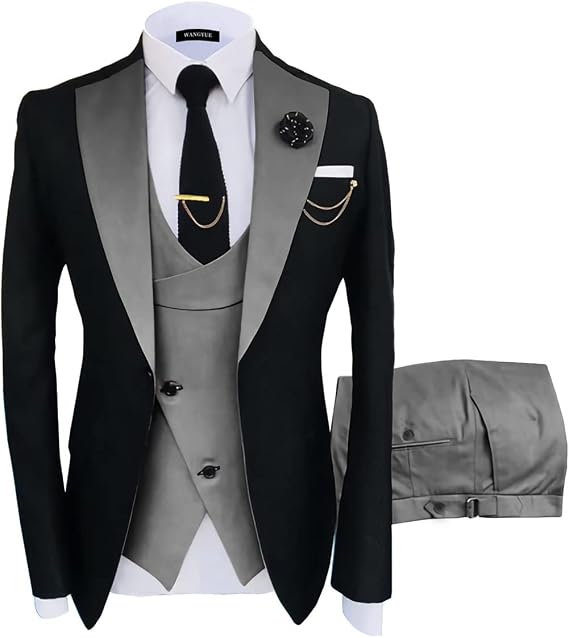 Wangyue Mens Suits 3 Piece Slim Fit Suit for Men Wedding Double Breasted Prom Tuxedo for Men Formal Dinner Party Suit