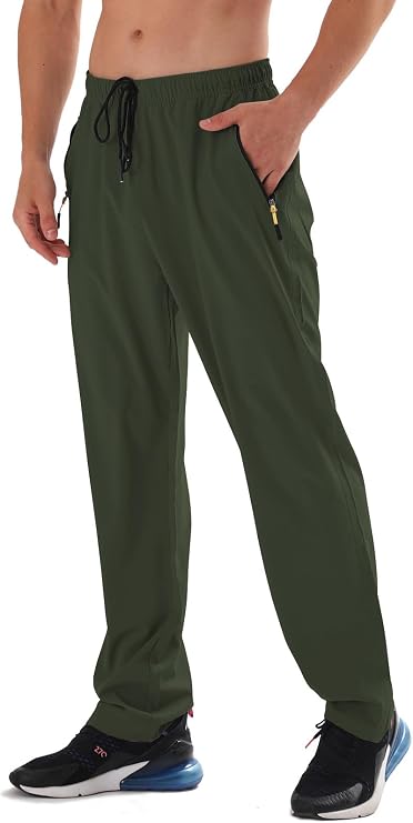 Men's Elastic Waist Hiking Pants Water Resistant Quick-Dry Lightweight Outdoor Sweatpants with Zipper Pockets