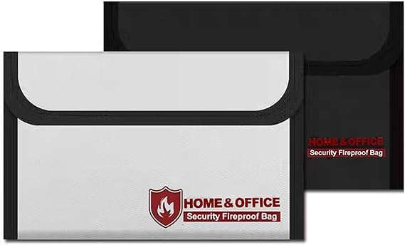 Pack of 2 Fireproof Bags, Small Fireproof Money Bag 21 x 13 cm, Fireproof Wallet, Cash Protection Bag, Waterproof Secure Bag for Valuables, Documents, Money, Passport, Bank File