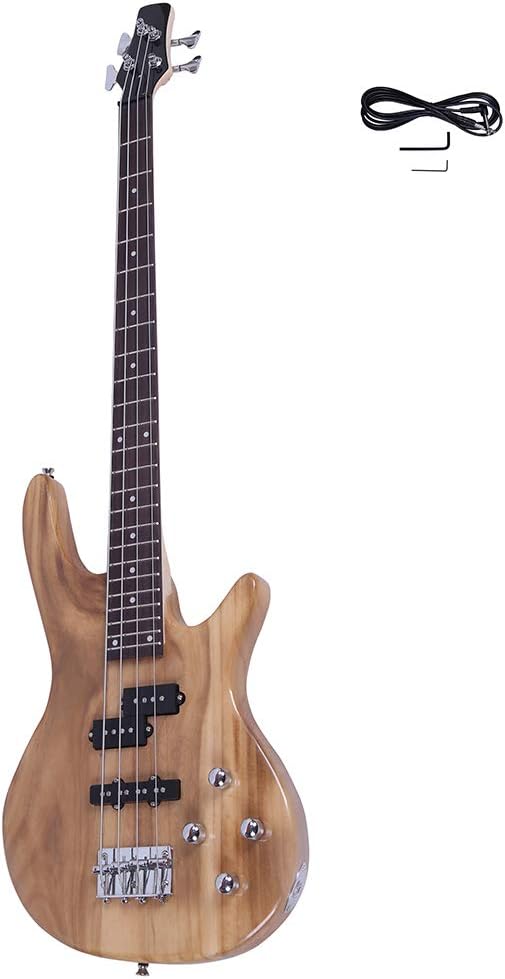IB Electric 4 String Bass Guitar with Power Line and Wrench Tool Black (Nature)