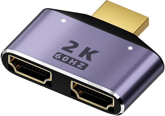 HDMI 1 in 2 Out Splitter Adapter 2K@60hz HDMI 2 in 1 HD Display Switch HDTV 1 Plug to 2 Socket Plug, for LCD TV Box PS3 Laptop