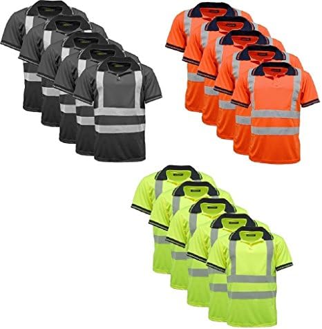 5 Pack Polo Shirts Hi Vis High Viz Visibility Short Sleeve Safety Work-wear Shirt