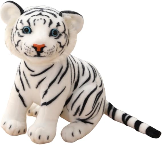 OUKEYI 9 in/23cmTigers Plush Toy Stuffed Animal Plush Cat, Lifelike Tiger Stuffed Animals Animals Kids Toy Gift for Boy Baby Hug Tiger Stuffed Animal (White)