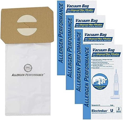 DVC Allergen Performance Synthetic Replacement Bags For Electrolux Style U Fit Discovery I, II, III - 12 Bags