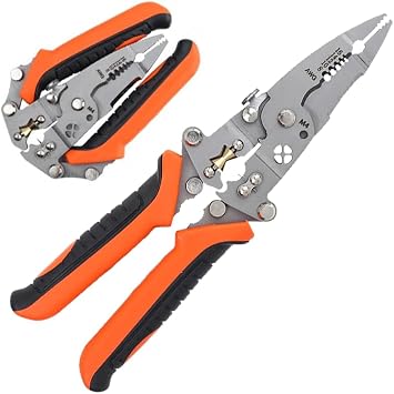 Professional 8-inch Wire Stripper/wire crimping tool 8-16 AWG, Wire Cutter, Wire Crimper, Cable Stripper, Wiring Tools and Multi-Function Hand Tool (Orange, One size fits all)