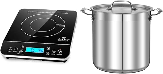 Duxtop Portable Induction Cooktop, Countertop Burner Induction Hot Plate & Stainless Steel Cookware Stock Pot - 24 Quart