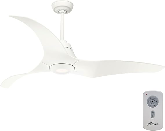 Casablanca Stingray Outdoor or Indoor Ceiling Fan, 60 inch, Matte White | with LED Light, Remote Control, Standard Mount, 3 Blades, Quiet, For Patio, Garage, or Porch, 59143