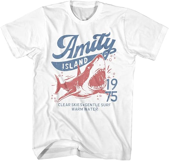 American Classics Jaws Amity Island Shark Movie 1975 T Shirt White