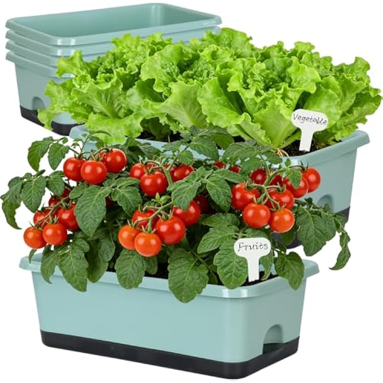 Window Box Planter 6 Pcs, 18 Inches Rectangle Flower Pots with Drainage Holes and Trays, Vegetable Planters for Windowsill Patio Garden Balcony Home Porch Yard Indoor Outdoor Green, 18106 inch